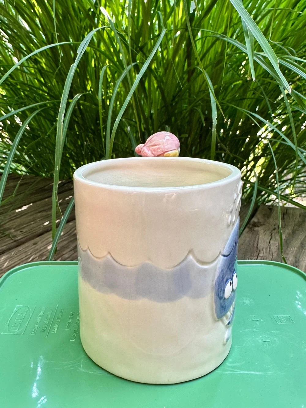 Vintage SeaWorld Ceramic Mug 3D Blue Whale & Fishing Sailor On Handle